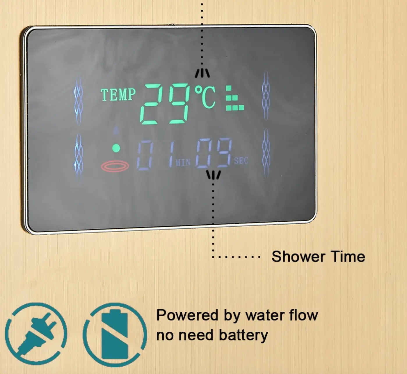 SaniSupreme® Douchepaneel Opbouwdouche Sardinia LCD Premium goud