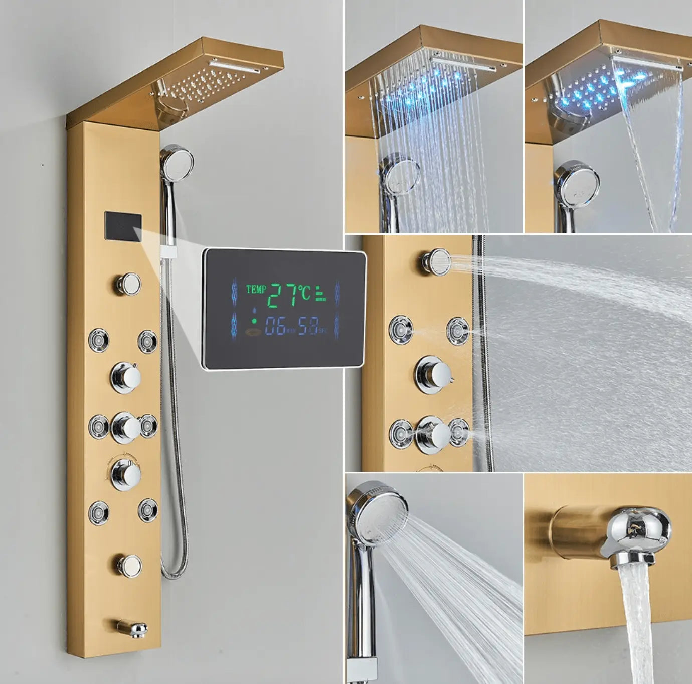 SaniSupreme® Douchepaneel Opbouwdouche Sardinia LCD Premium goud