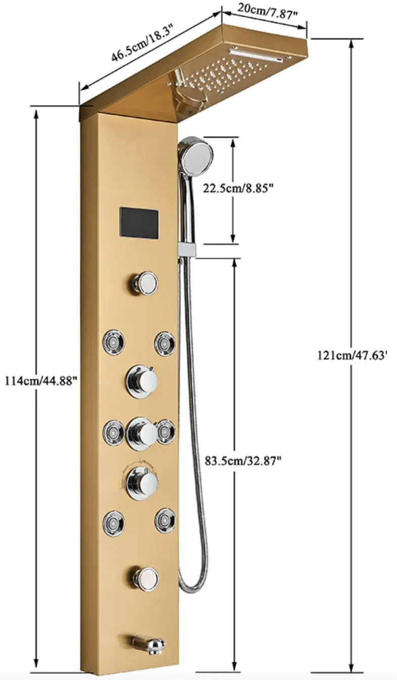 SaniSupreme® Douchepaneel Opbouwdouche Sardinia LCD Premium goud