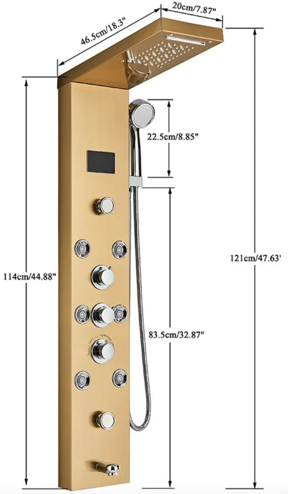 SaniSupreme® Douchepaneel Opbouwdouche Sardinia LCD Premium goud