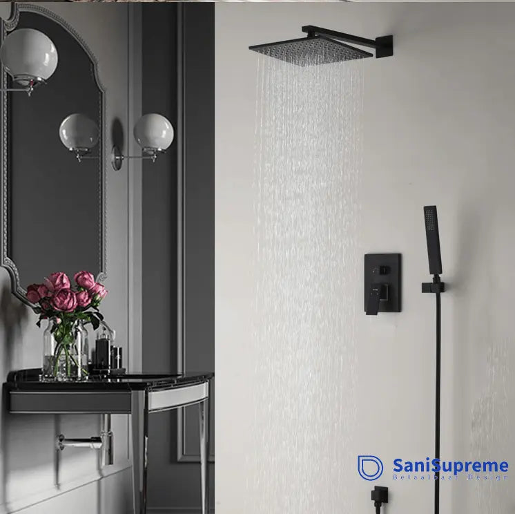 SaniSupreme Doucheset Bolivia Premium 20 cm. regendouche vierkant 2 - weg zwart inbouw