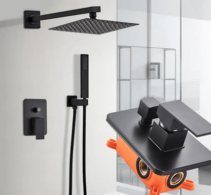 SaniSupreme Doucheset Bolivia Premium 20 cm. regendouche vierkant 2 - weg zwart inbouw
