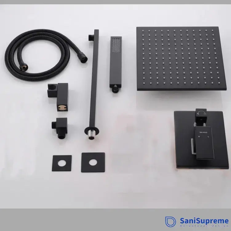 SaniSupreme Doucheset Bolivia Premium 40 cm. regendouche vierkant 2 - weg zwart inbouw
