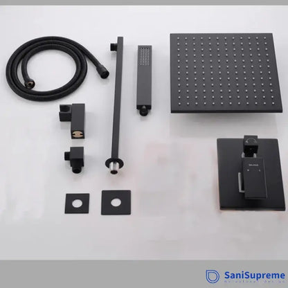 SaniSupreme Doucheset Bolivia Premium 40 cm. regendouche vierkant 2 - weg zwart inbouw