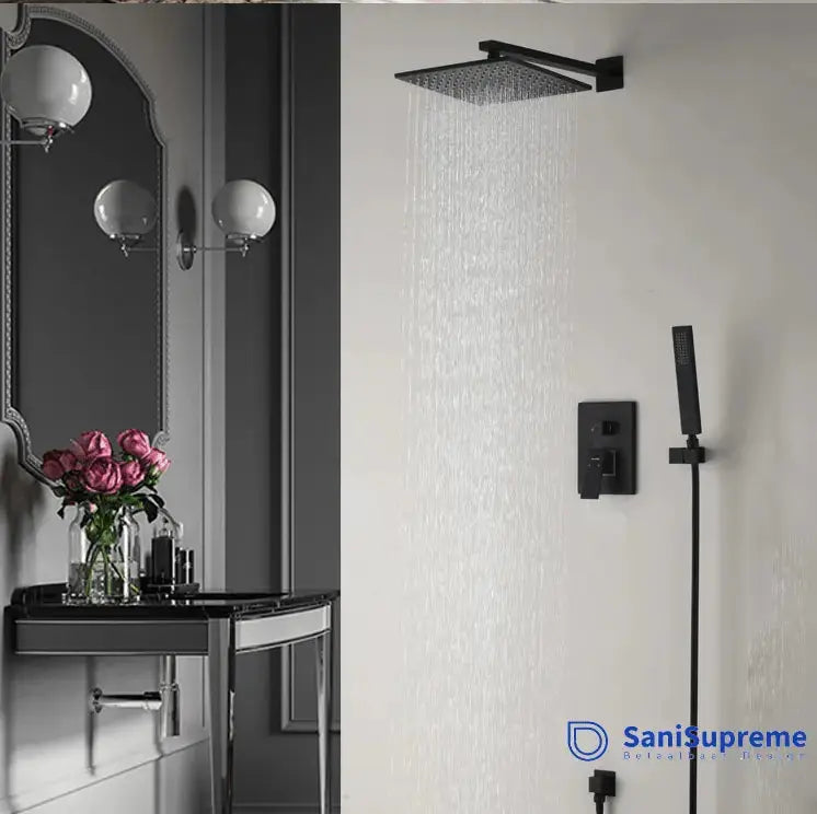 SaniSupreme Doucheset Bolivia Premium 40 cm. regendouche vierkant 2 - weg zwart inbouw