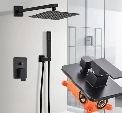 SaniSupreme Doucheset Bolivia Premium 40 cm. regendouche vierkant 2 - weg zwart inbouw