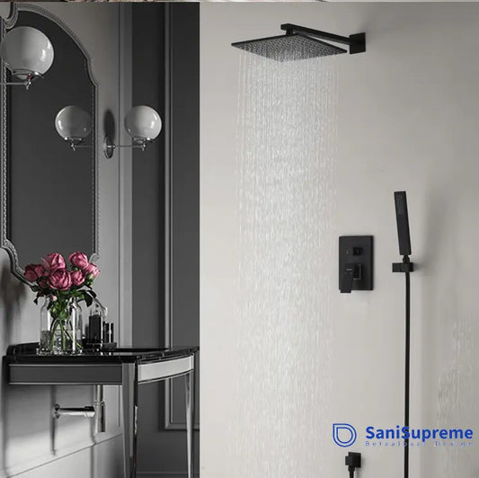 SaniSupreme Doucheset Costa Rica 16 inch regendouche vierkant 2 - weg zwart inbouw