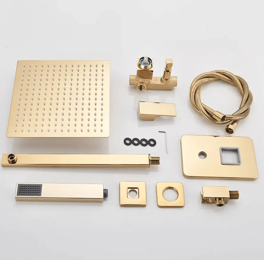 SaniSupreme Doucheset Costa Rica 8 inch regendouche vierkant 2 - weg goud glans inbouw