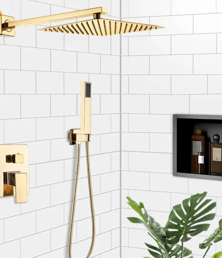 SaniSupreme Doucheset Costa Rica 8 inch regendouche vierkant 2 - weg goud glans inbouw