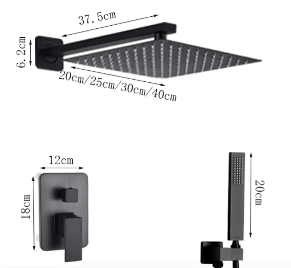 SaniSupreme Doucheset Costa Rica 8 inch regendouche vierkant 2 - weg zwart inbouw