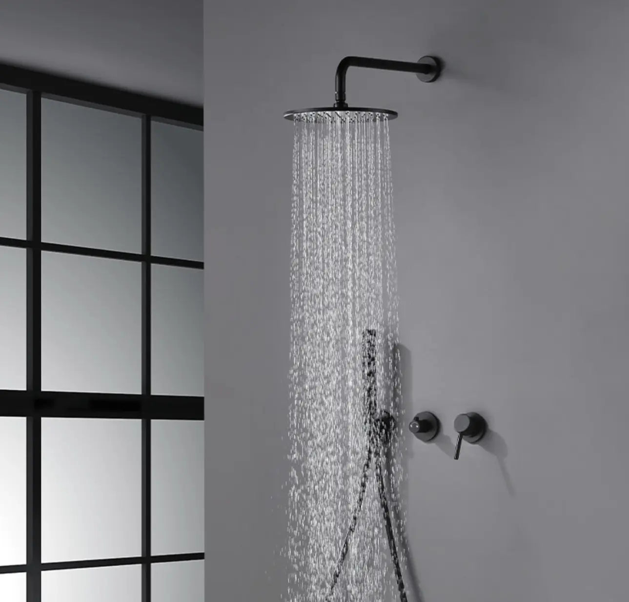 SaniSupreme Doucheset Grand Canyon 12 inch / 30cm regendouche rond 2 - weg zwart inbouw