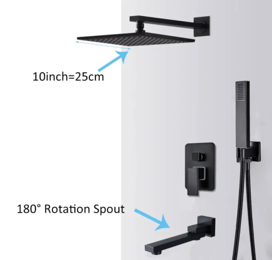 SaniSupreme Doucheset Manhattan 10 inch regendouche vierkant 3 - weg zwart inbouw
