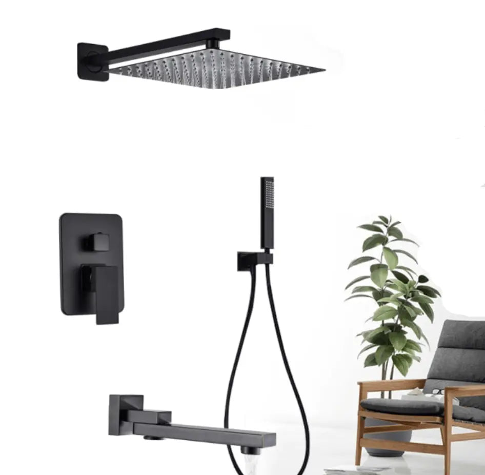 SaniSupreme Doucheset Manhattan 10 inch regendouche vierkant 3 - weg zwart inbouw