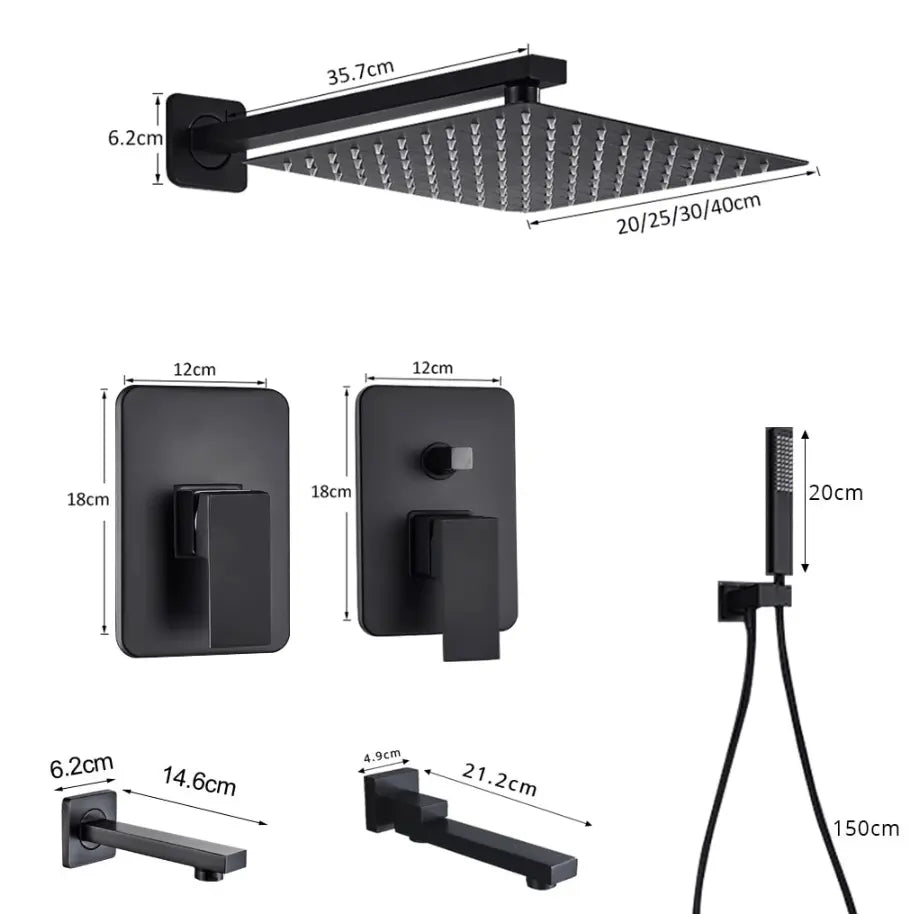 SaniSupreme Doucheset Manhattan 8 inch regendouche vierkant 3 - weg zwart inbouw