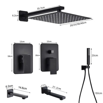 SaniSupreme Doucheset Manhattan 8 inch regendouche vierkant 3 - weg zwart inbouw