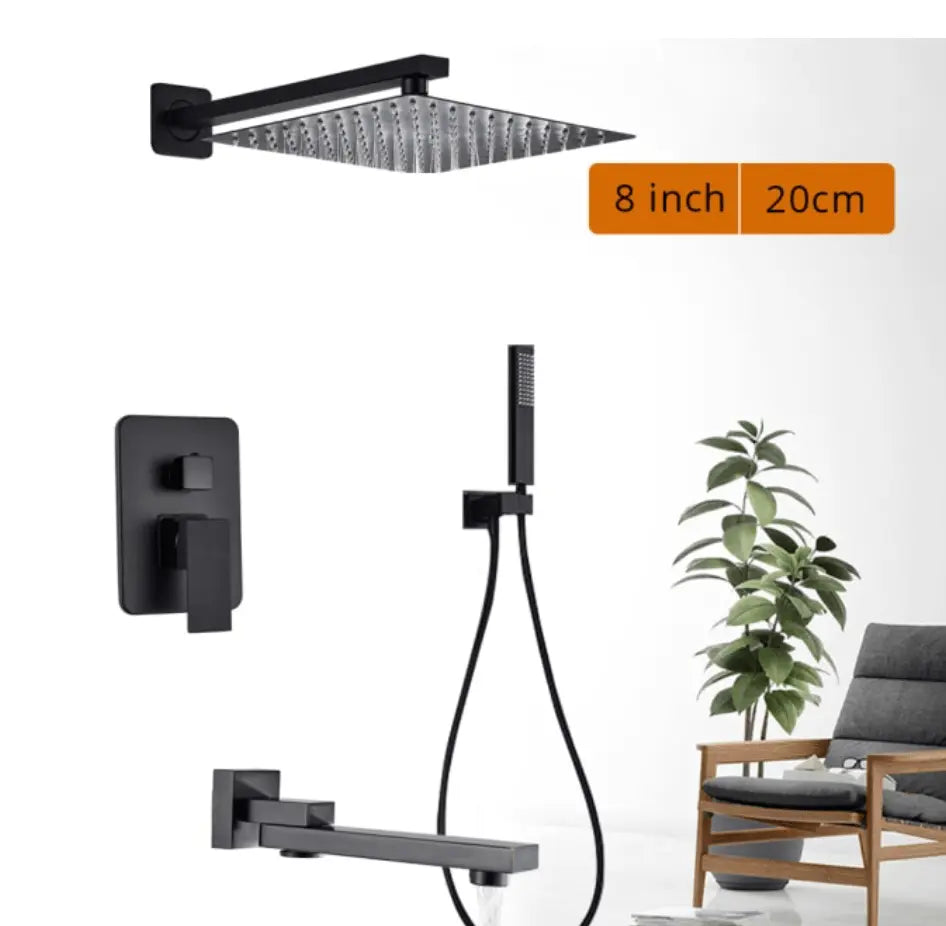 SaniSupreme Doucheset Manhattan 8 inch regendouche vierkant 3 - weg zwart inbouw