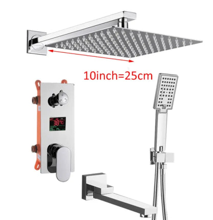 SaniSupreme Doucheset Manhattan Premium de Luxe LCD 10 inch regendouche vierkant 3 - weg chroom inbouw