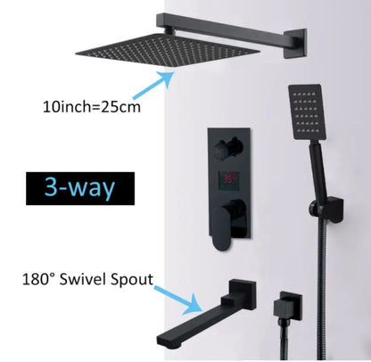 SaniSupreme Doucheset Manhattan Premium de Luxe LCD 12 inch regendouche vierkant 3 - weg zwart inbouw