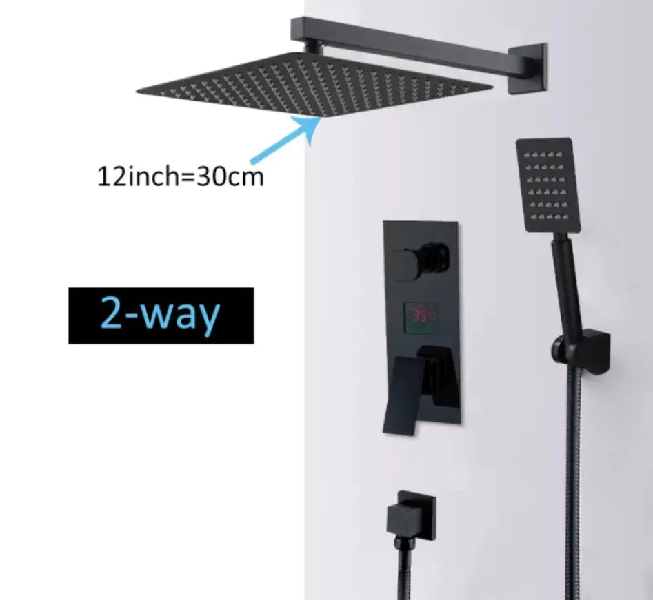 SaniSupreme Doucheset Manhattan Premium de Luxe LCD 16 inch regendouche vierkant 2 - weg zwart inbouw