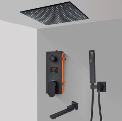 SaniSupreme Doucheset Manhattan Premium de Luxe LCD 50 cm plafond regendouche vierkant 3 - weg zwart inbouw