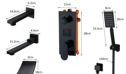 SaniSupreme Doucheset Manhattan Premium de Luxe LCD 50 cm plafond regendouche vierkant 3 - weg zwart inbouw