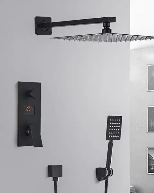 SaniSupreme Doucheset Manhattan Premium de Luxe LCD 8 inch regendouche vierkant 2 - weg zwart inbouw