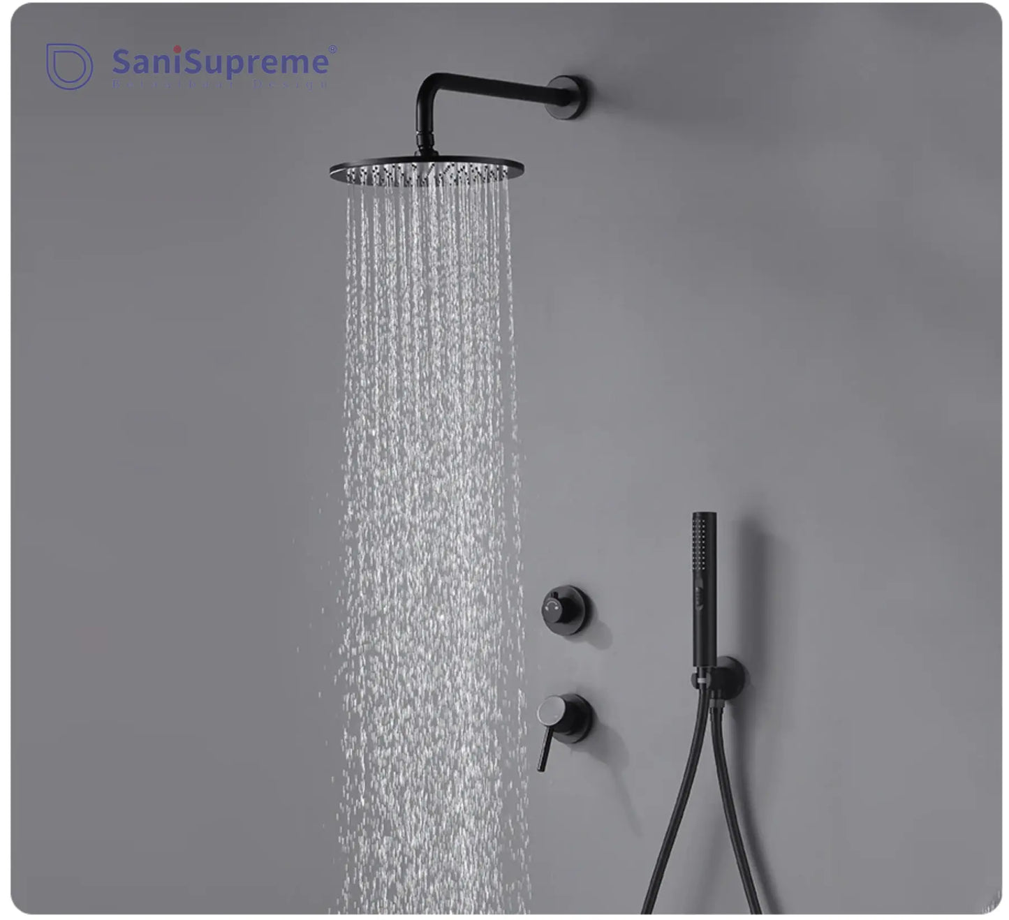 SaniSupreme® Doucheset Montana 10 inch / 25 cm regendouche rond 2 - weg zwart inbouw