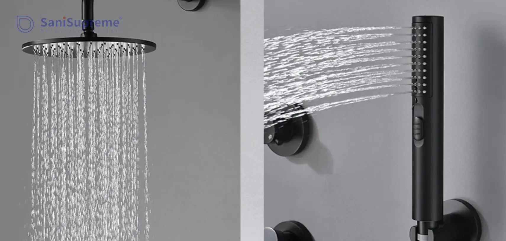 SaniSupreme® Doucheset Montana 10 inch / 25 cm regendouche rond 2 - weg zwart inbouw