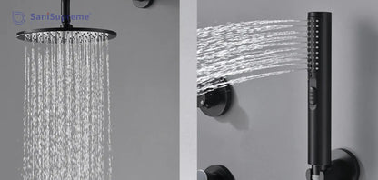 SaniSupreme® Doucheset Montana 10 inch / 25 cm regendouche rond 2 - weg zwart inbouw