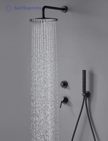 SaniSupreme® Doucheset Montana 12 inch / 30 cm regendouche rond 2 - weg zwart inbouw