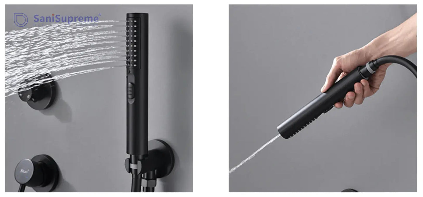 SaniSupreme® Doucheset Montana 12 inch / 30 cm regendouche rond 2 - weg zwart inbouw