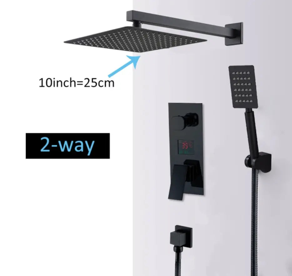 SaniSupreme Doucheset New York Premium de Luxe LCD 10 inch regendouche vierkant 2 - weg zwart inbouw