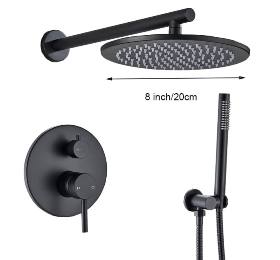 SaniSupreme® Doucheset Sacramento 20 cm. regendouche rond 2 - weg zwart inbouw