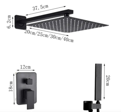 SaniSupreme® Doucheset Santiago 20 cm regendouche vierkant 2 - weg zwart inbouw