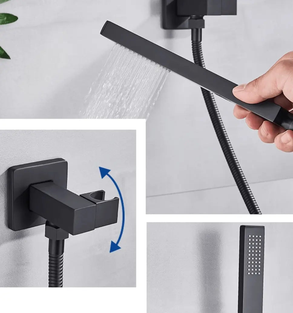 SaniSupreme® Doucheset Santiago 20 cm regendouche vierkant 2 - weg zwart inbouw