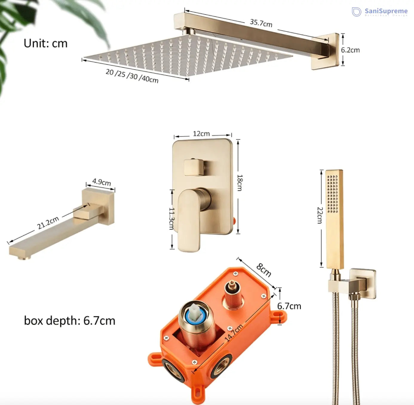 SaniSupreme® Doucheset Vienna 10 inch regendouche vierkant 2 - weg goud brushed
