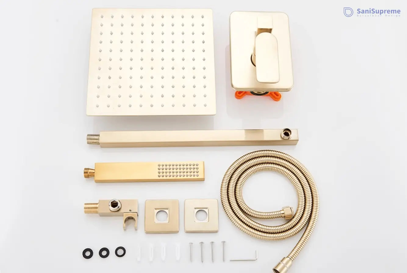 SaniSupreme® Doucheset Vienna 16 inch 40x40 cm regendouche vierkant 2 - weg goud brushed