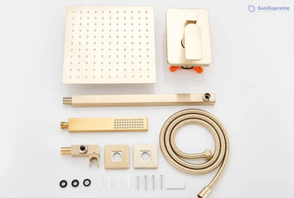 SaniSupreme® Doucheset Vienna 16 inch 40x40 cm regendouche vierkant 2 - weg goud brushed