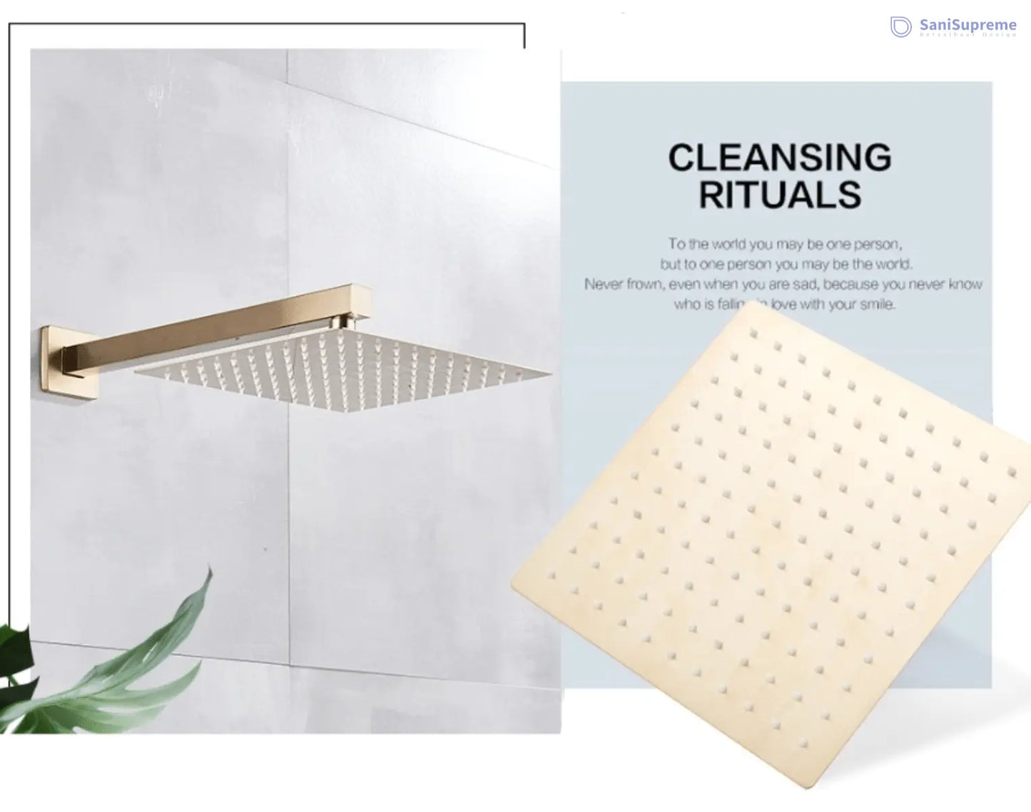 SaniSupreme® Doucheset Vienna 16 inch 40x40 cm regendouche vierkant 2 - weg goud brushed