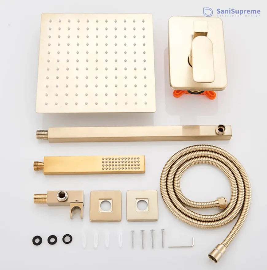 SaniSupreme® Doucheset Vienna 16 inch 40x40 cm regendouche vierkant 2 - weg goud brushed