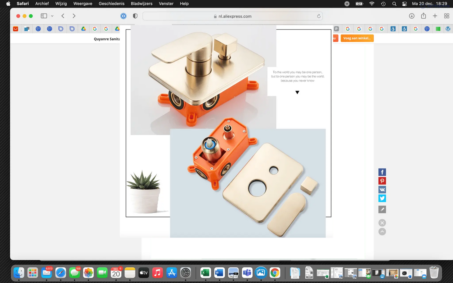 SaniSupreme® Doucheset Vienna 8 inch regendouche vierkant 2 - weg goud brushed