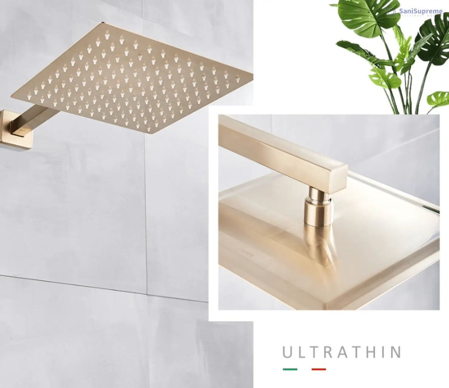 SaniSupreme® Doucheset Vienna 8 inch regendouche vierkant 2 - weg goud brushed