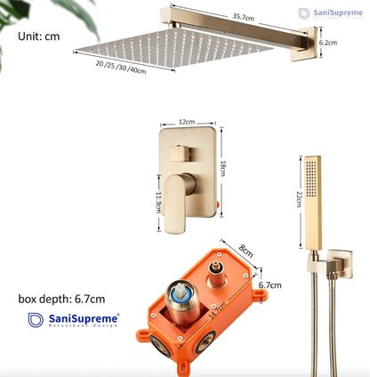 SaniSupreme® Doucheset Vienna 8 inch regendouche vierkant 2 - weg goud brushed