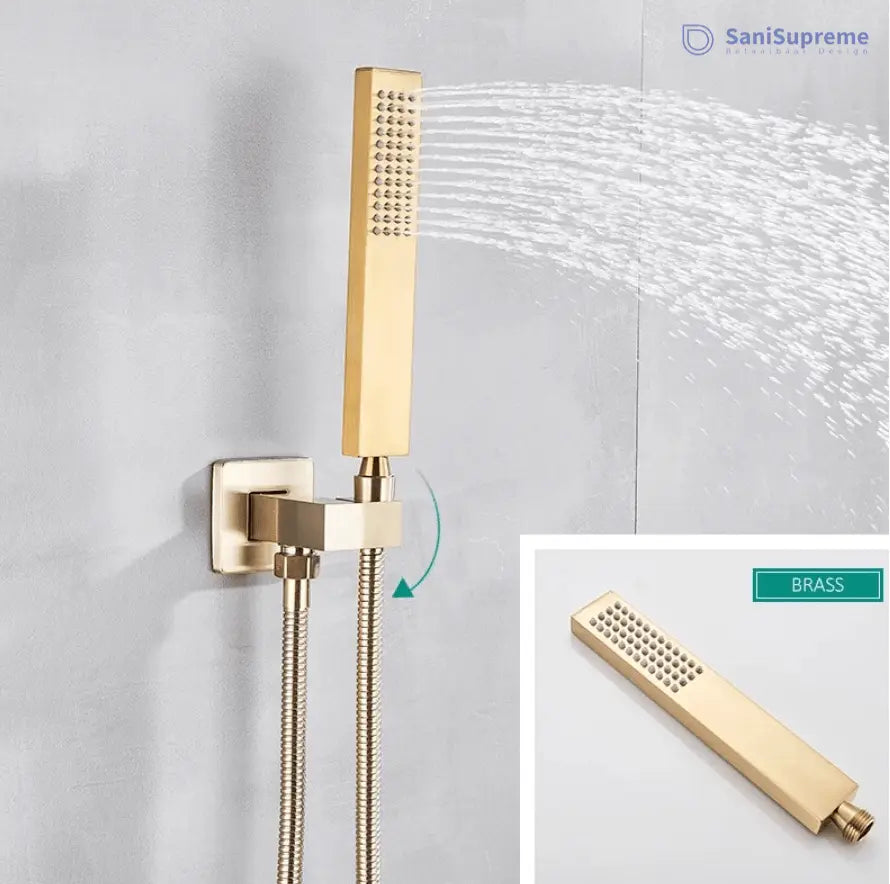 SaniSupreme® Doucheset Vienna 8 inch regendouche vierkant 2 - weg goud brushed