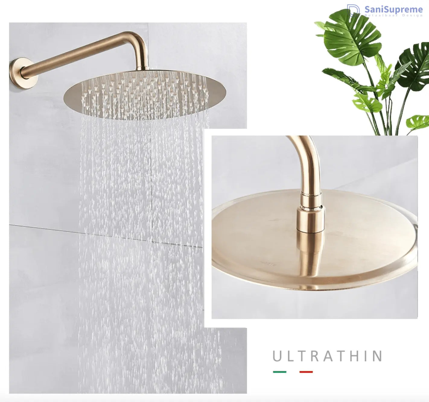 SaniSupreme® Doucheset Yosemite 20 cm. regendouche rond 2 - weg goud brushed