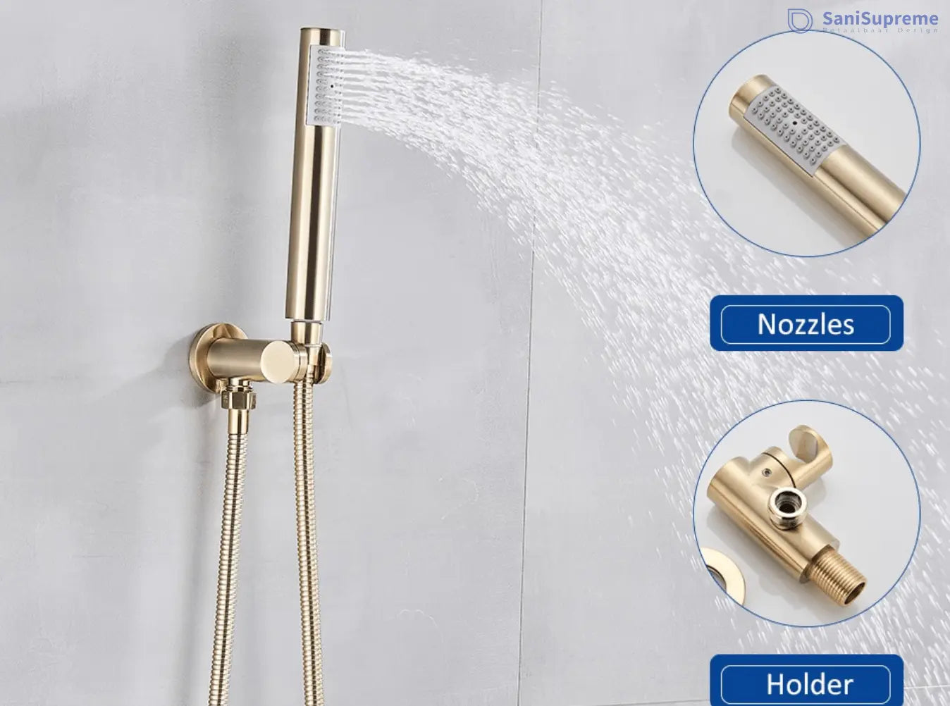 SaniSupreme® Doucheset Yosemite 20 cm. regendouche rond 2 - weg goud brushed