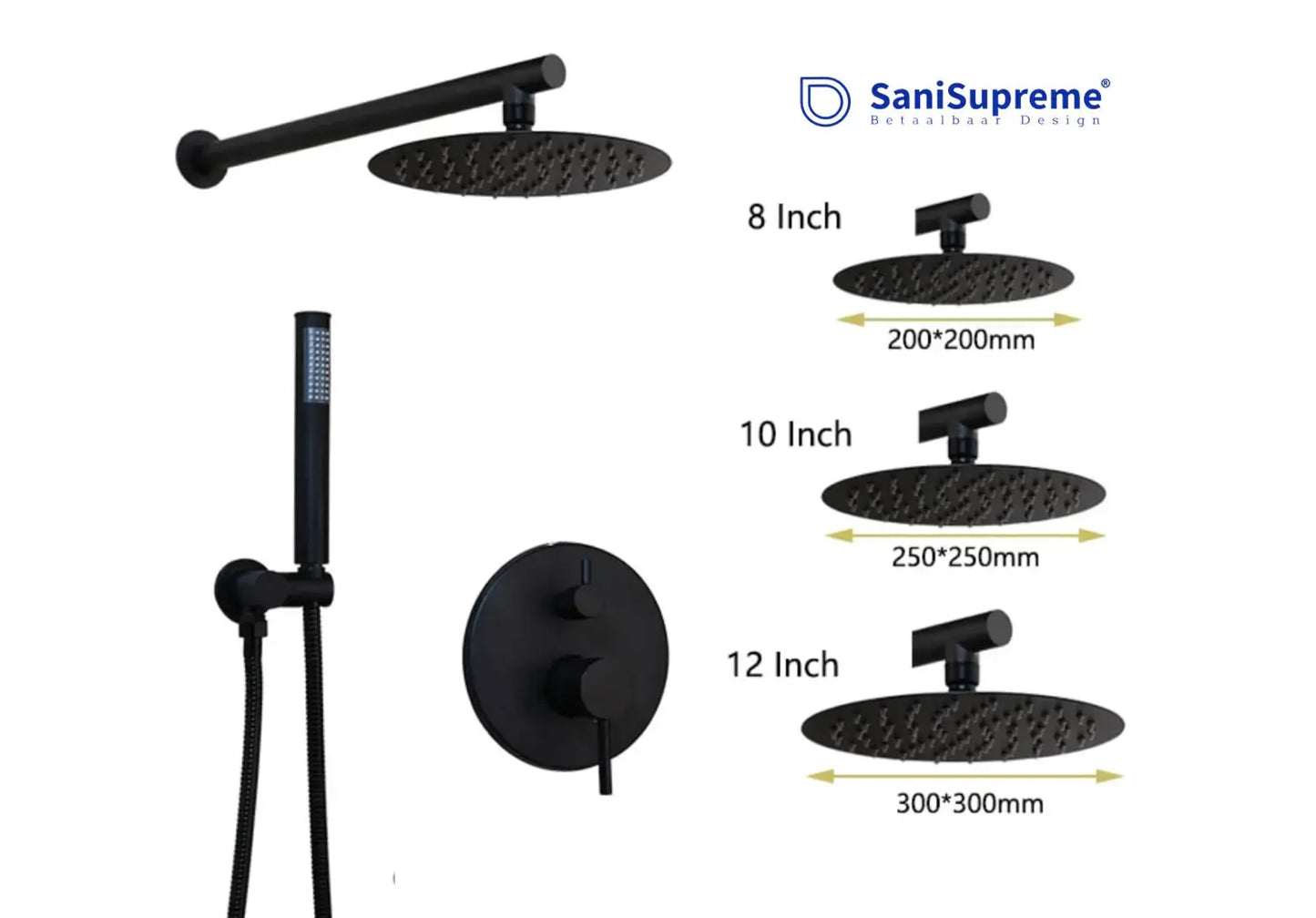SaniSupreme Doucheset Yosemite 20 cm. regendouche rond 2 - weg zwart inbouw