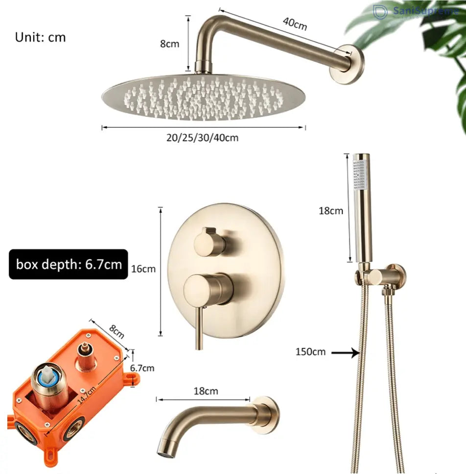 SaniSupreme® Doucheset Yosemite 25 cm. regendouche rond 2 - weg goud brushed