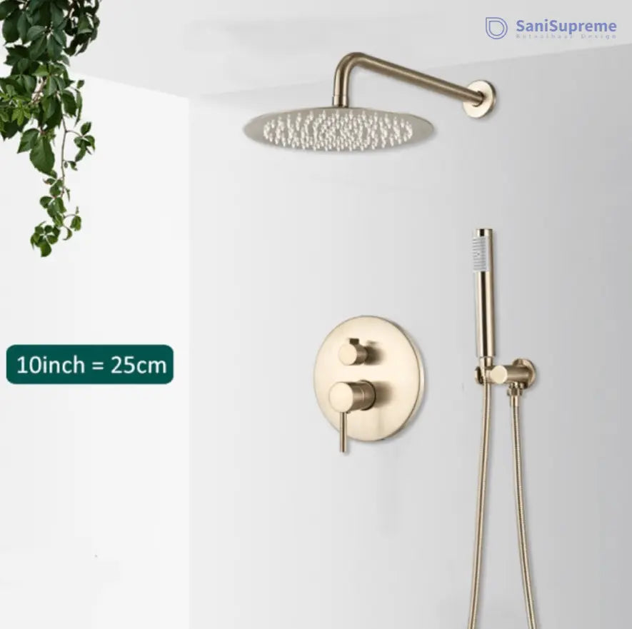 SaniSupreme® Doucheset Yosemite 25 cm. regendouche rond 2 - weg goud brushed