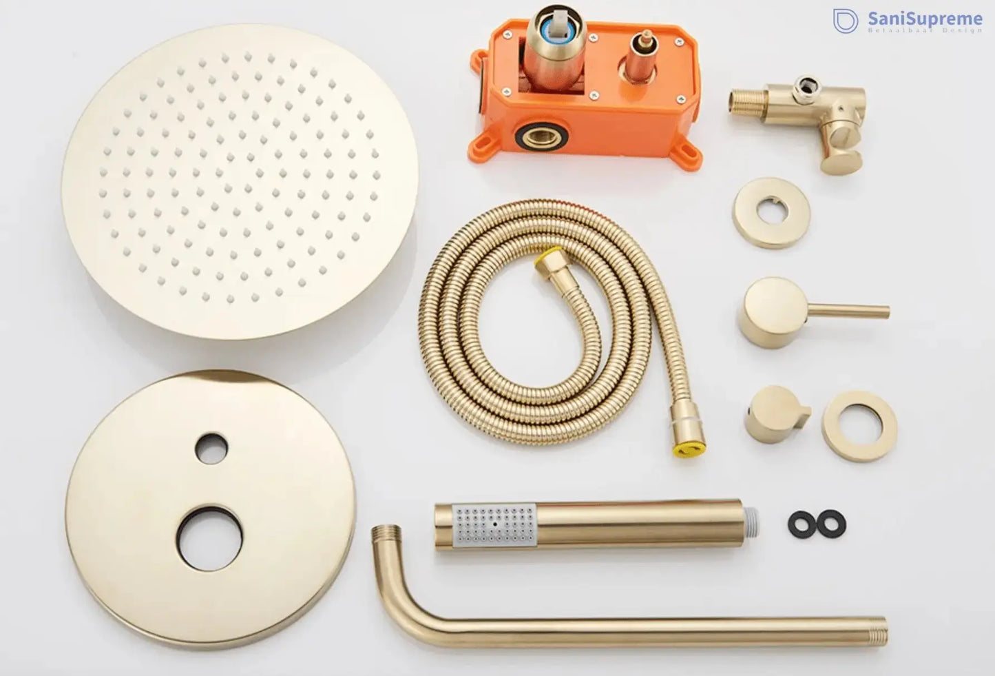 SaniSupreme® Doucheset Yosemite 40 cm. regendouche rond 2 - weg goud brushed